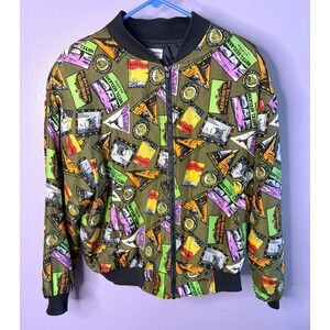 Vintage Carol Horn Workshop 100% Silk Medium Retro Hotel Stamp Bomber Jacket